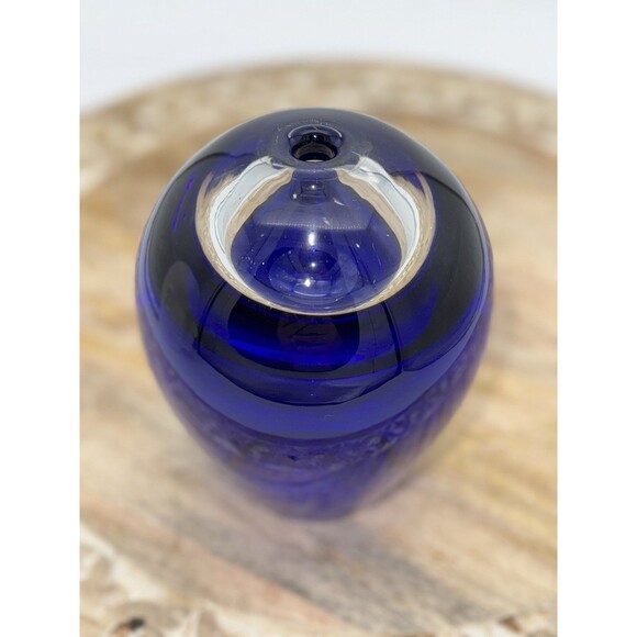 Krosno Art Glass Cobalt Blue & Clear Dual Use Small Arrangement Bud Vase Poland - Picture 3 of 8